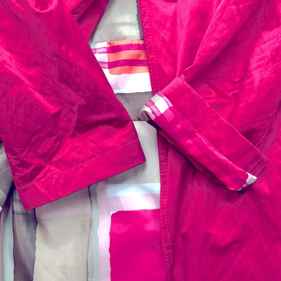DKNY Hot 💕 Pink Magenta Barbiecore Trench Coat Jacket Watercolor Print Lined 💕 - Picture 6 of 16